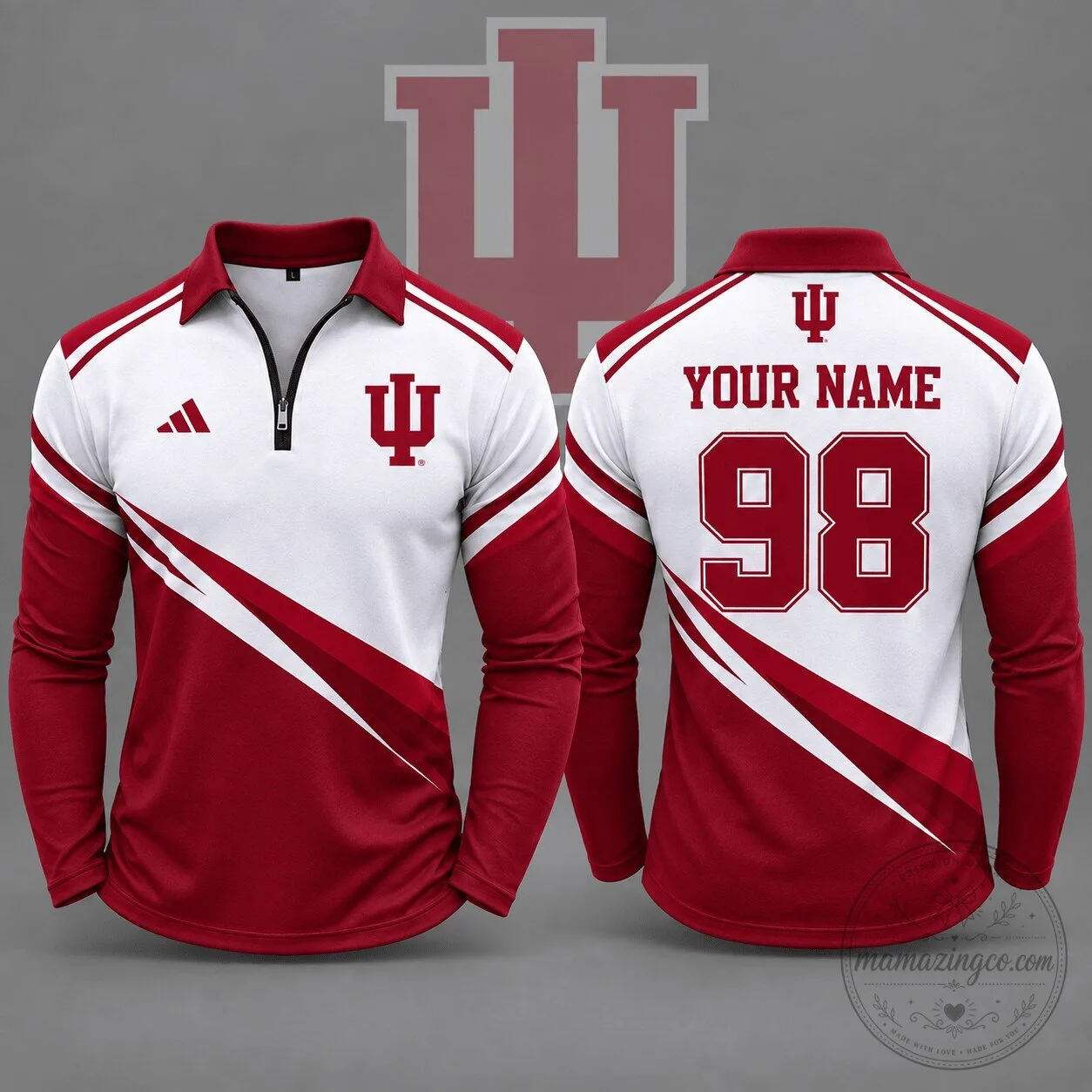 Indiana Hoosiers Personalized Elite Motion Quarter Zip Long Sleeve Polo Shirt
