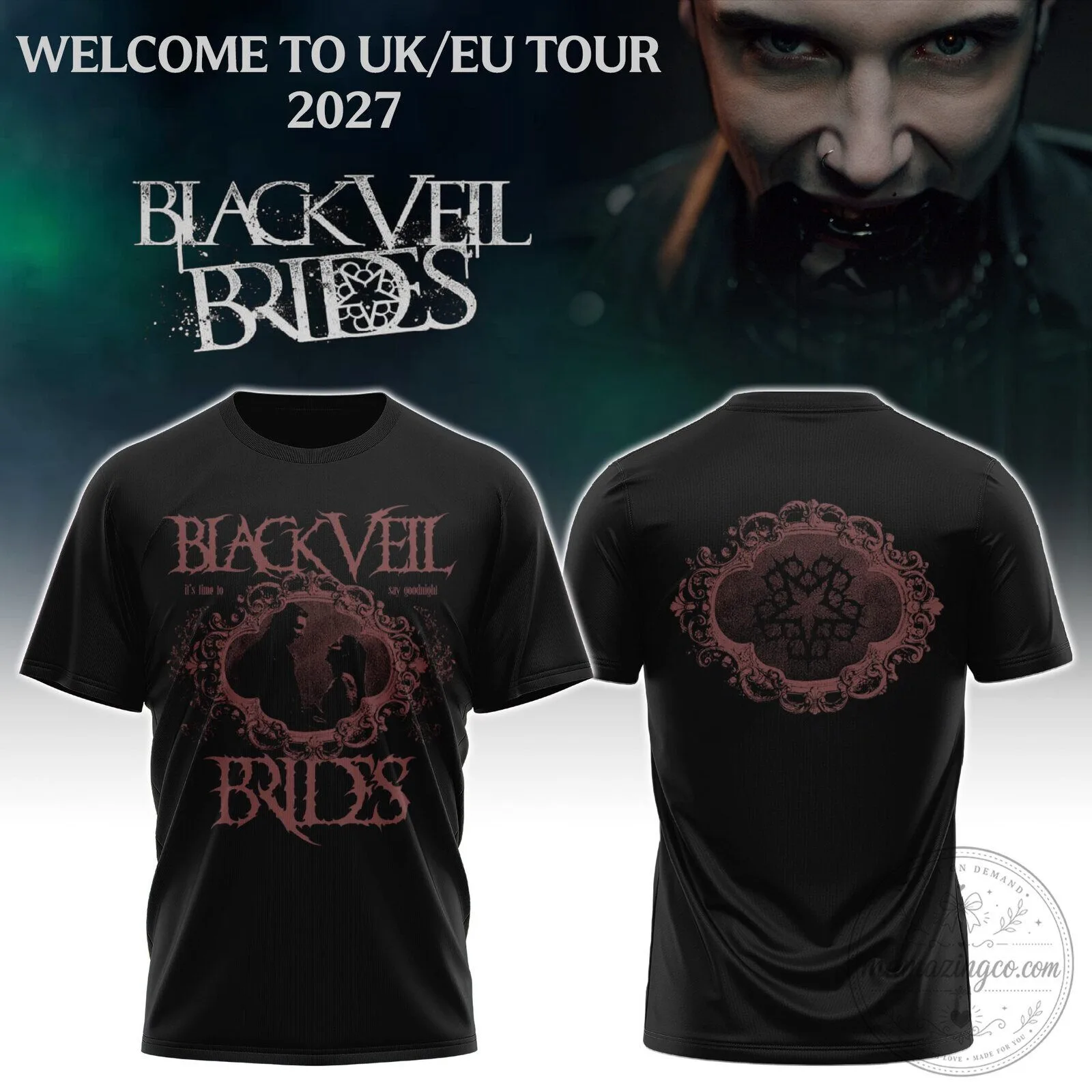 Black Veil Brides 2027 UK EU Tour Rock Band Graphic T-Shirt
