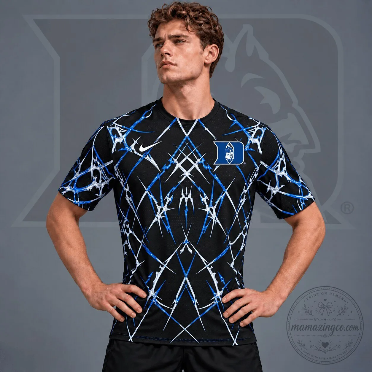 Duke Blue Devils Razor Web Performance Crewneck T-Shirt 1 Duke Blue Devils Razor Web Performance Crewneck T-Shirt