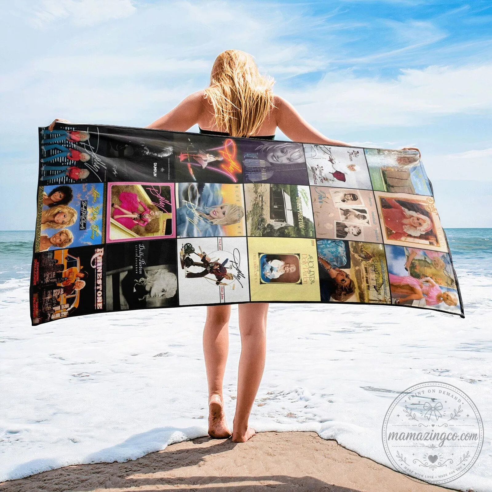 Dolly Parton Country Music Album Covers Collage Beach Towel