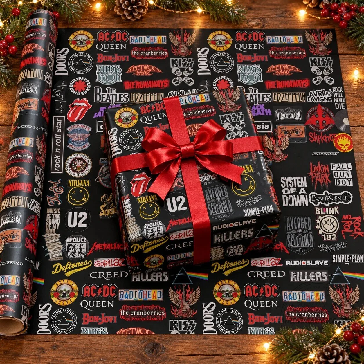 Classic Rock and Metal Band Logos Collage Wrapping Paper
