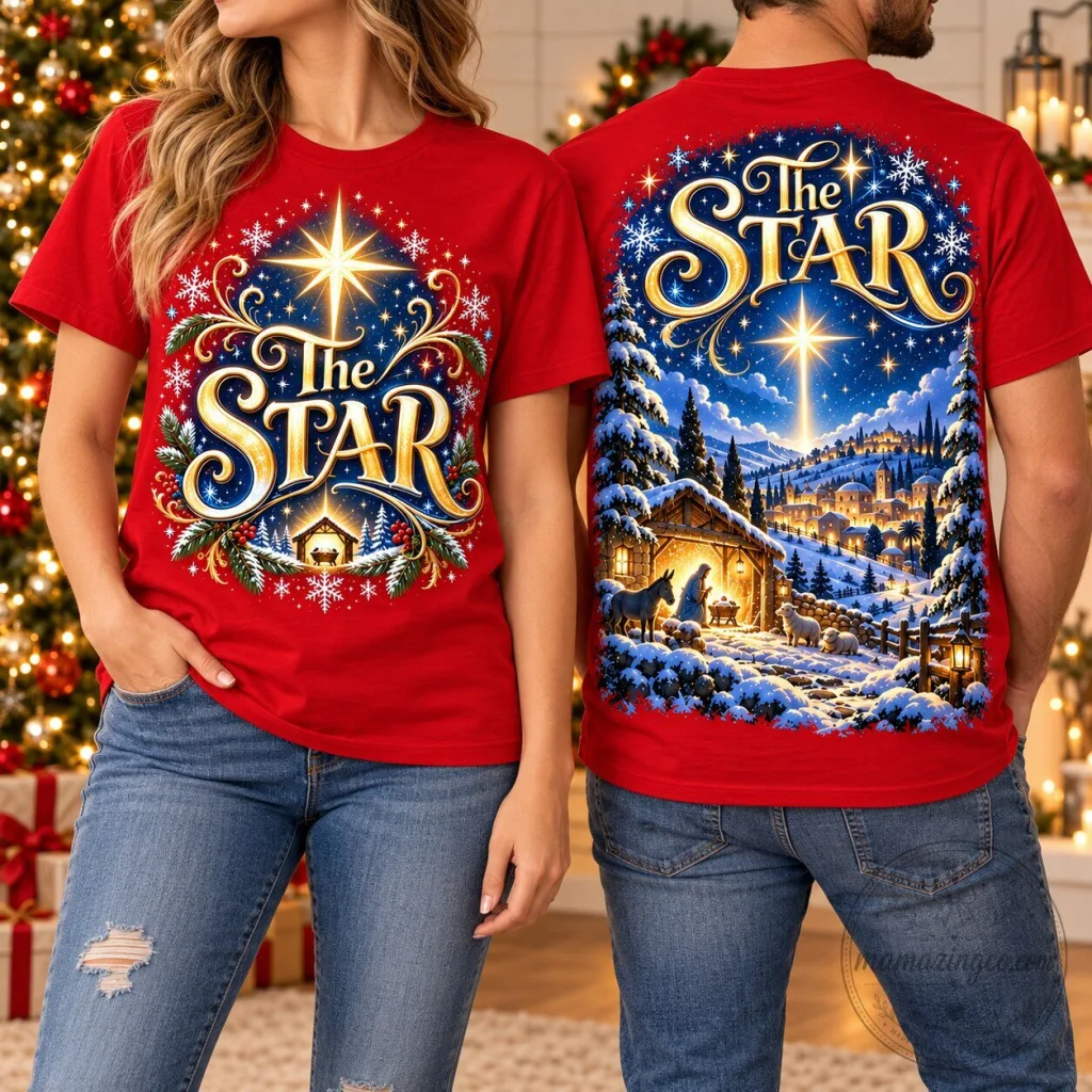 Christmas Nativity Scene The Star Holiday T-Shirt Christmas Nativity Scene The Star Holiday T-Shirt