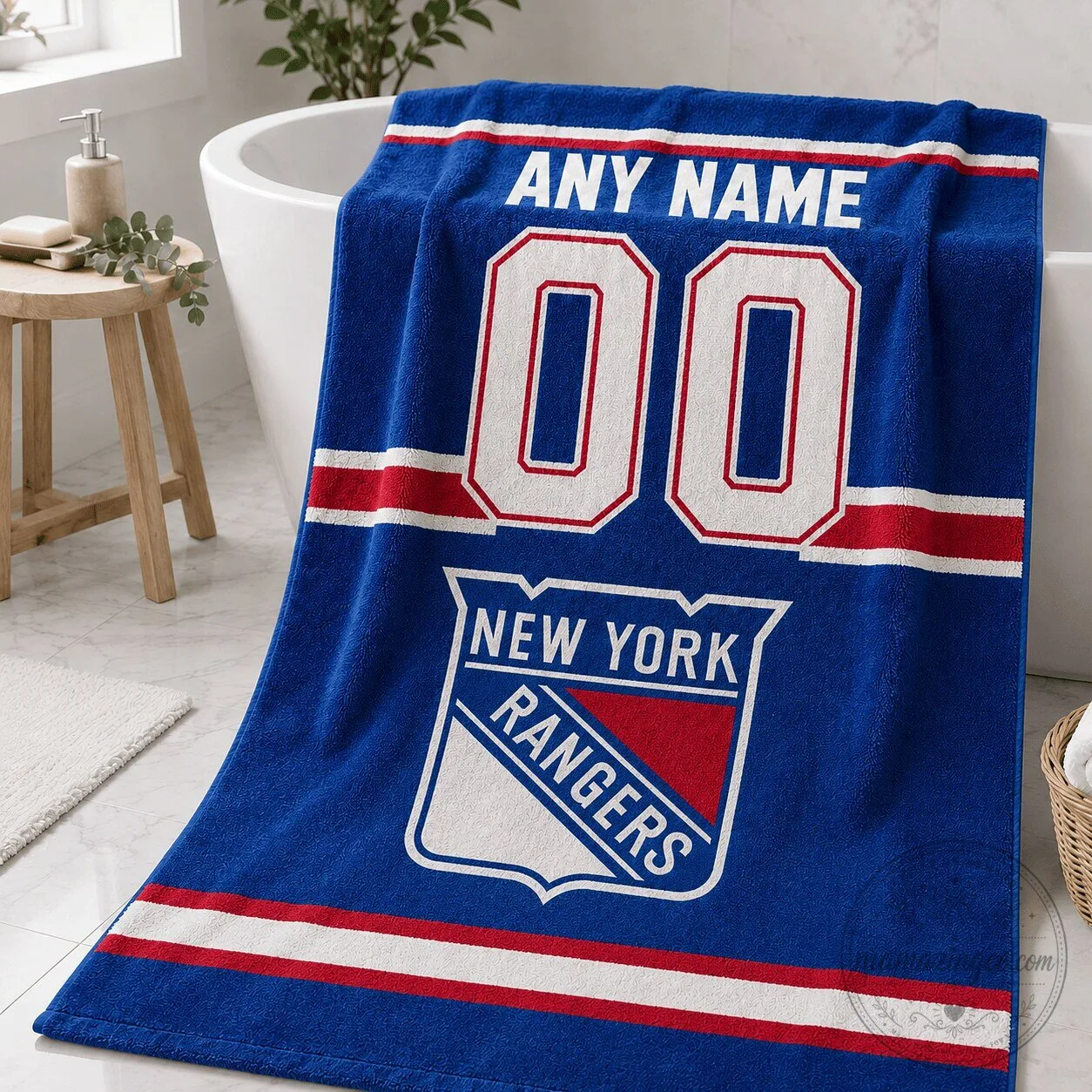 New York Rangers Personalized Hockey Team Logo Blue Bath Towel