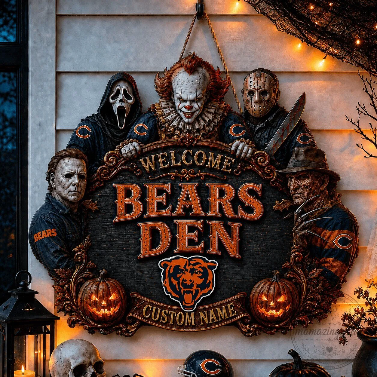 Chicago Bears Halloween Welcome Bears Den Horror Movie Characters Custom Name Plaque