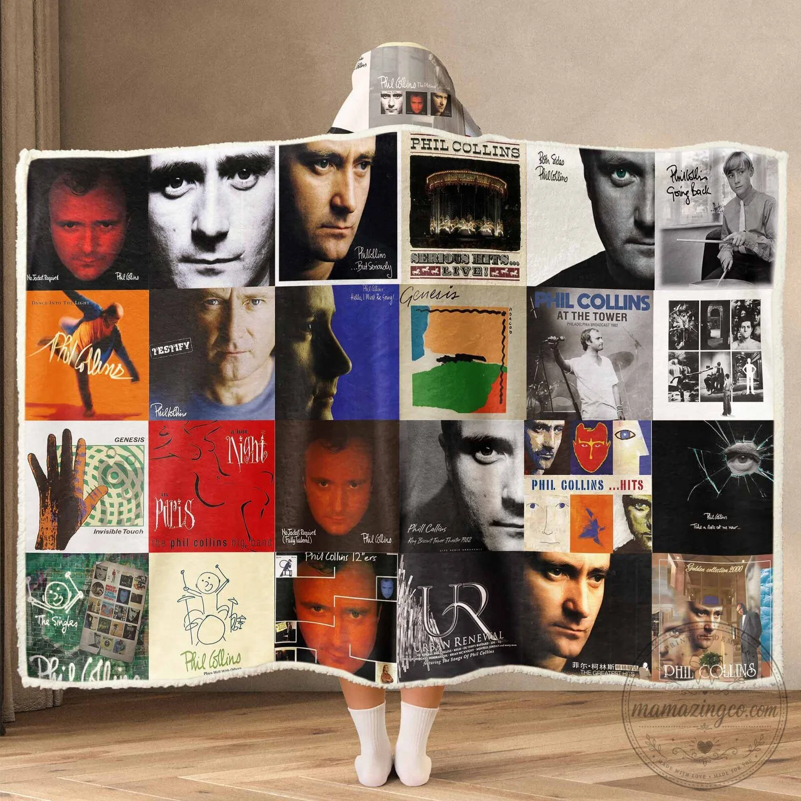 Phil Collins Album Covers Music Collage Wearable Hooded Blanket