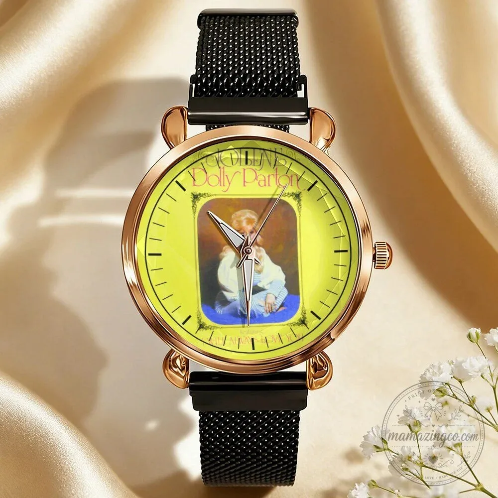 Dolly Parton Vintage Portrait Country Music Icon Watch with Black Mesh Band