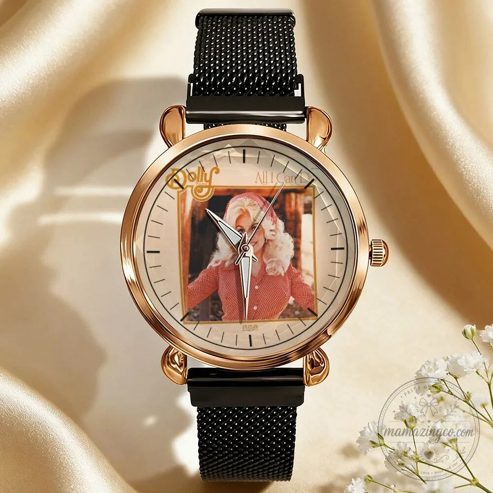 Dolly Parton Vintage Portrait Country Music Icon Watch with Black Mesh Band 70 Dolly Parton Vintage Portrait Country Music Icon Watch with Black Mesh Band