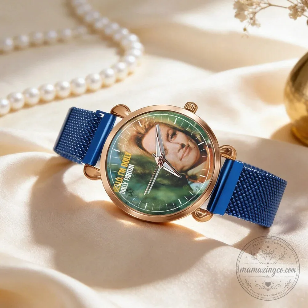 Dolly Parton Vintage Portrait Country Music Icon Watch with Black Mesh Band 75 Dolly Parton Vintage Portrait Country Music Icon Watch with Black Mesh Band
