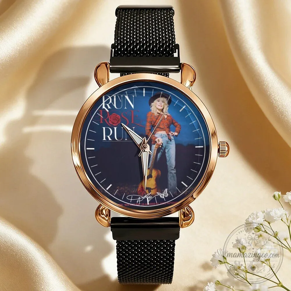 Dolly Parton Vintage Portrait Country Music Icon Watch with Black Mesh Band 82 Dolly Parton Vintage Portrait Country Music Icon Watch with Black Mesh Band
