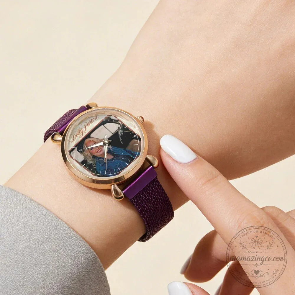 Dolly Parton Vintage Portrait Country Music Icon Watch with Black Mesh Band 84 Dolly Parton Vintage Portrait Country Music Icon Watch with Black Mesh Band