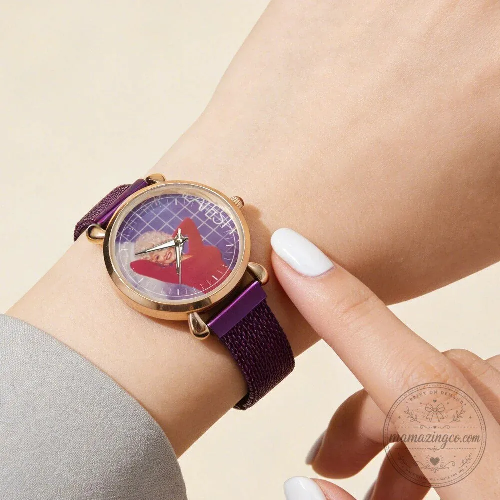 Dolly Parton Vintage Portrait Country Music Icon Watch with Black Mesh Band 92 Dolly Parton Vintage Portrait Country Music Icon Watch with Black Mesh Band