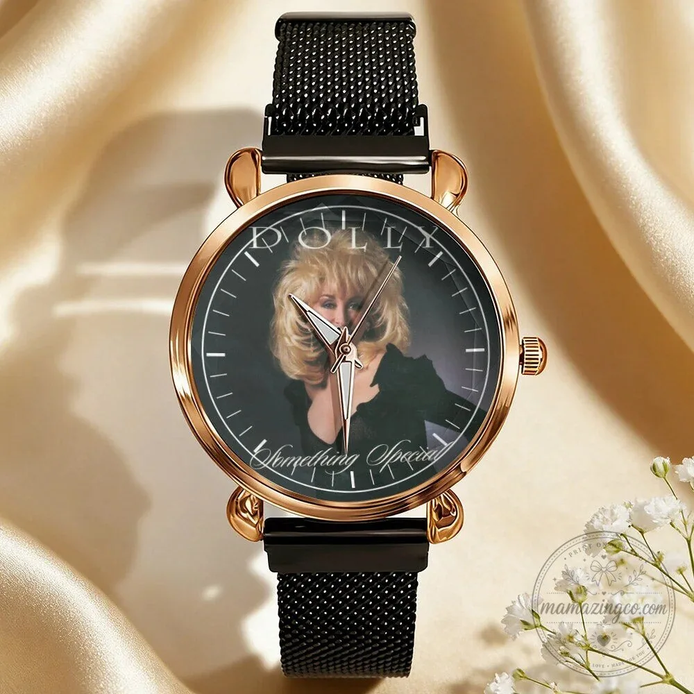 Dolly Parton Vintage Portrait Country Music Icon Watch with Black Mesh Band 98 Dolly Parton Vintage Portrait Country Music Icon Watch with Black Mesh Band