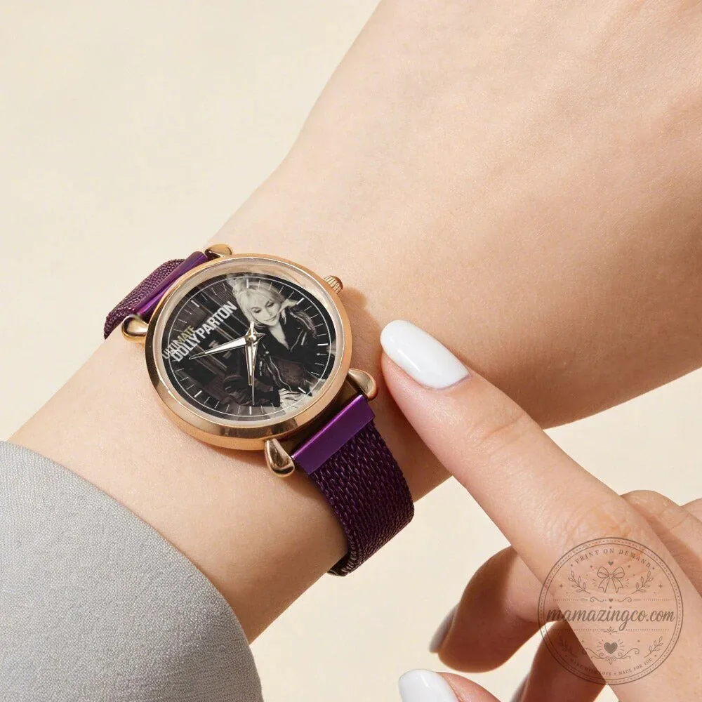 Dolly Parton Vintage Portrait Country Music Icon Watch with Black Mesh Band 100 Dolly Parton Vintage Portrait Country Music Icon Watch with Black Mesh Band