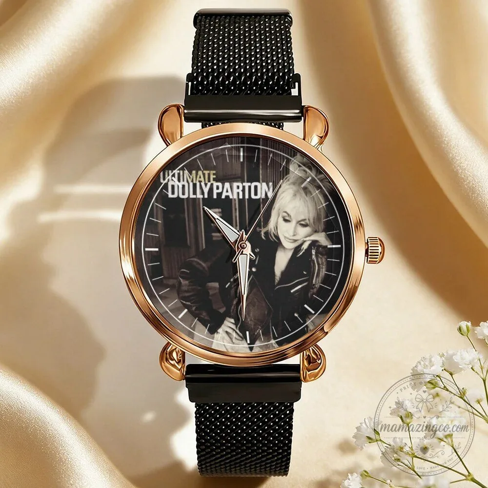 Dolly Parton Vintage Portrait Country Music Icon Watch with Black Mesh Band 102 Dolly Parton Vintage Portrait Country Music Icon Watch with Black Mesh Band