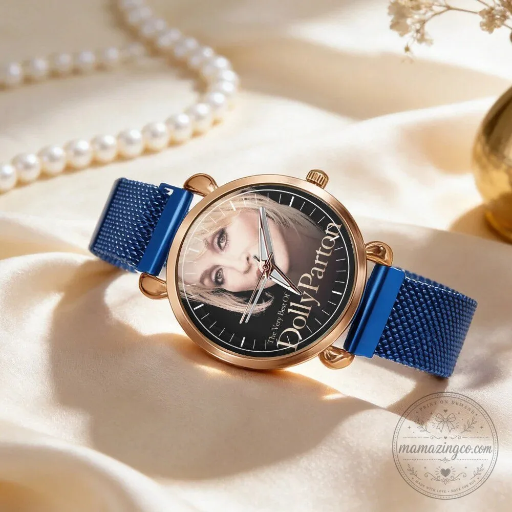 Dolly Parton Vintage Portrait Country Music Icon Watch with Black Mesh Band 103 Dolly Parton Vintage Portrait Country Music Icon Watch with Black Mesh Band