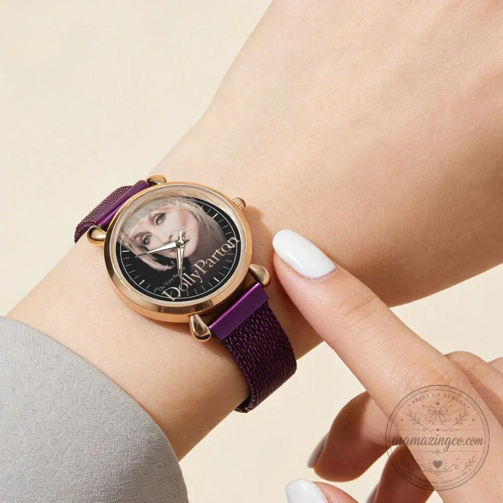 Dolly Parton Vintage Portrait Country Music Icon Watch with Black Mesh Band 104 Dolly Parton Vintage Portrait Country Music Icon Watch with Black Mesh Band