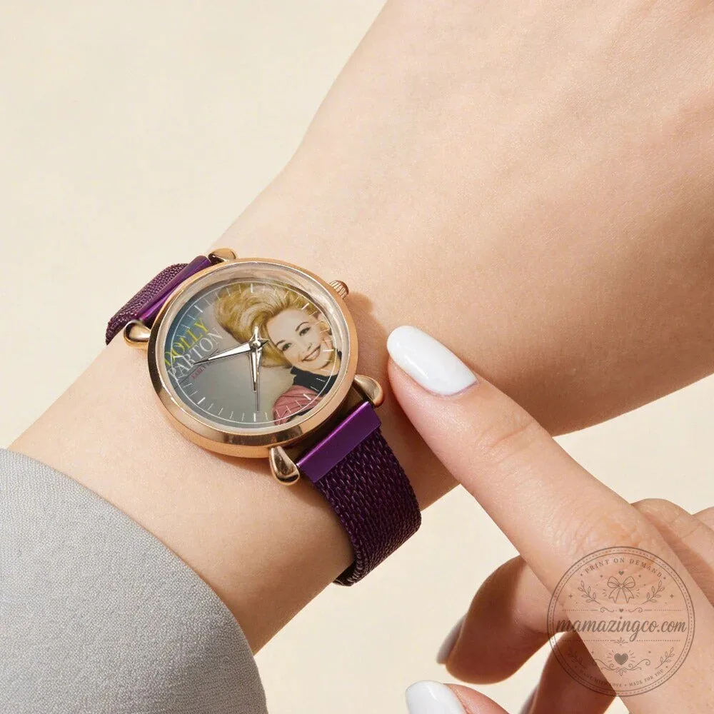 Dolly Parton Vintage Portrait Country Music Icon Watch with Black Mesh Band 112 Dolly Parton Vintage Portrait Country Music Icon Watch with Black Mesh Band