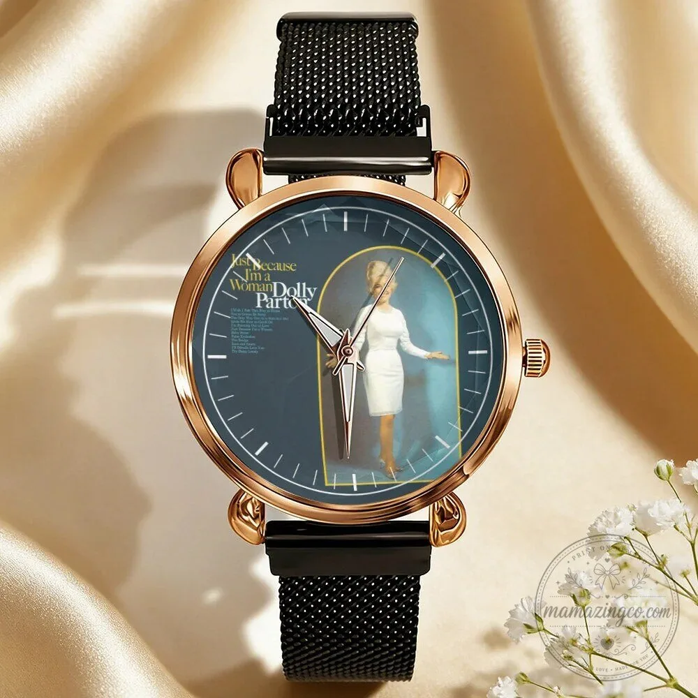 Dolly Parton Vintage Portrait Country Music Icon Watch with Black Mesh Band 118 Dolly Parton Vintage Portrait Country Music Icon Watch with Black Mesh Band