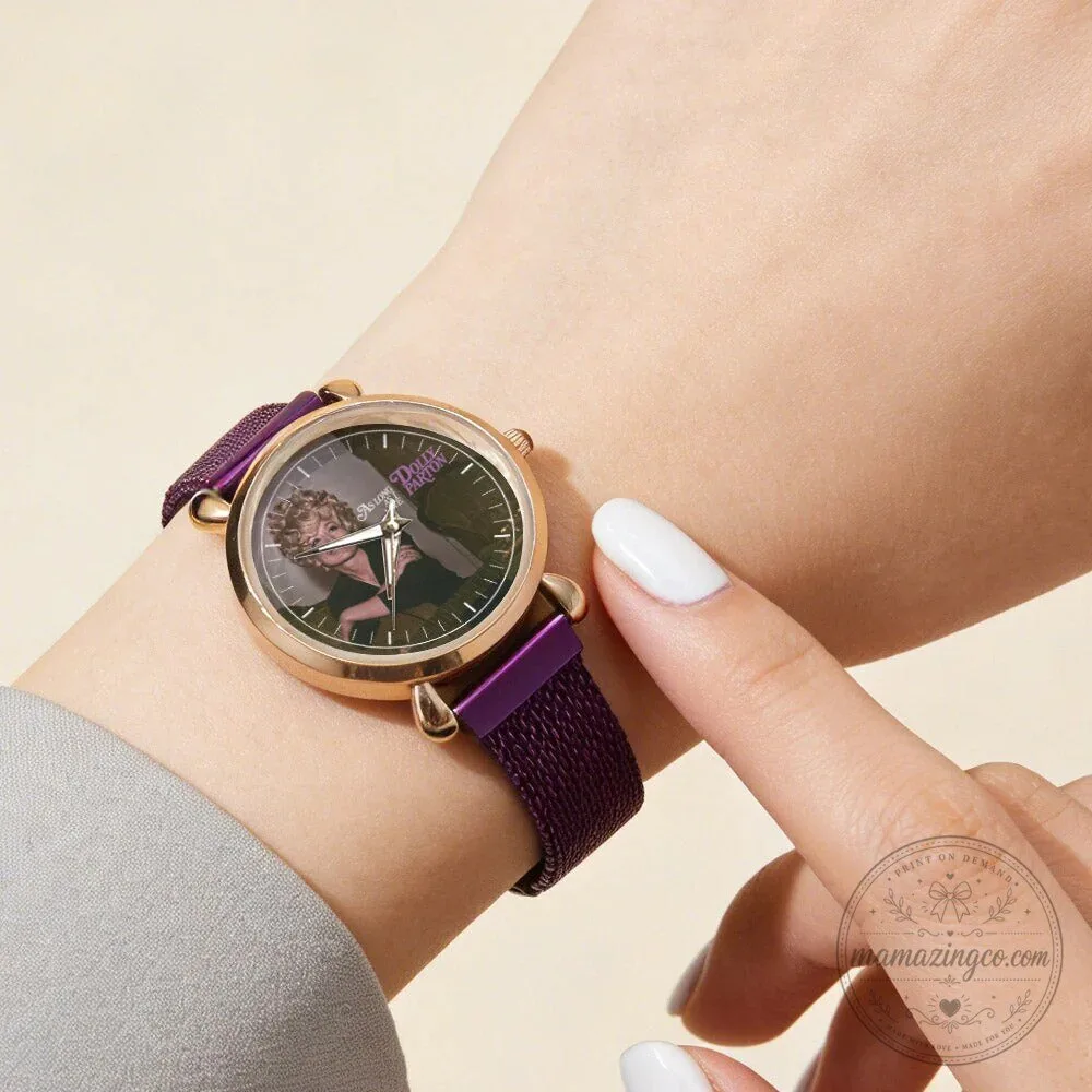 Dolly Parton Vintage Portrait Country Music Icon Watch with Black Mesh Band 120 Dolly Parton Vintage Portrait Country Music Icon Watch with Black Mesh Band