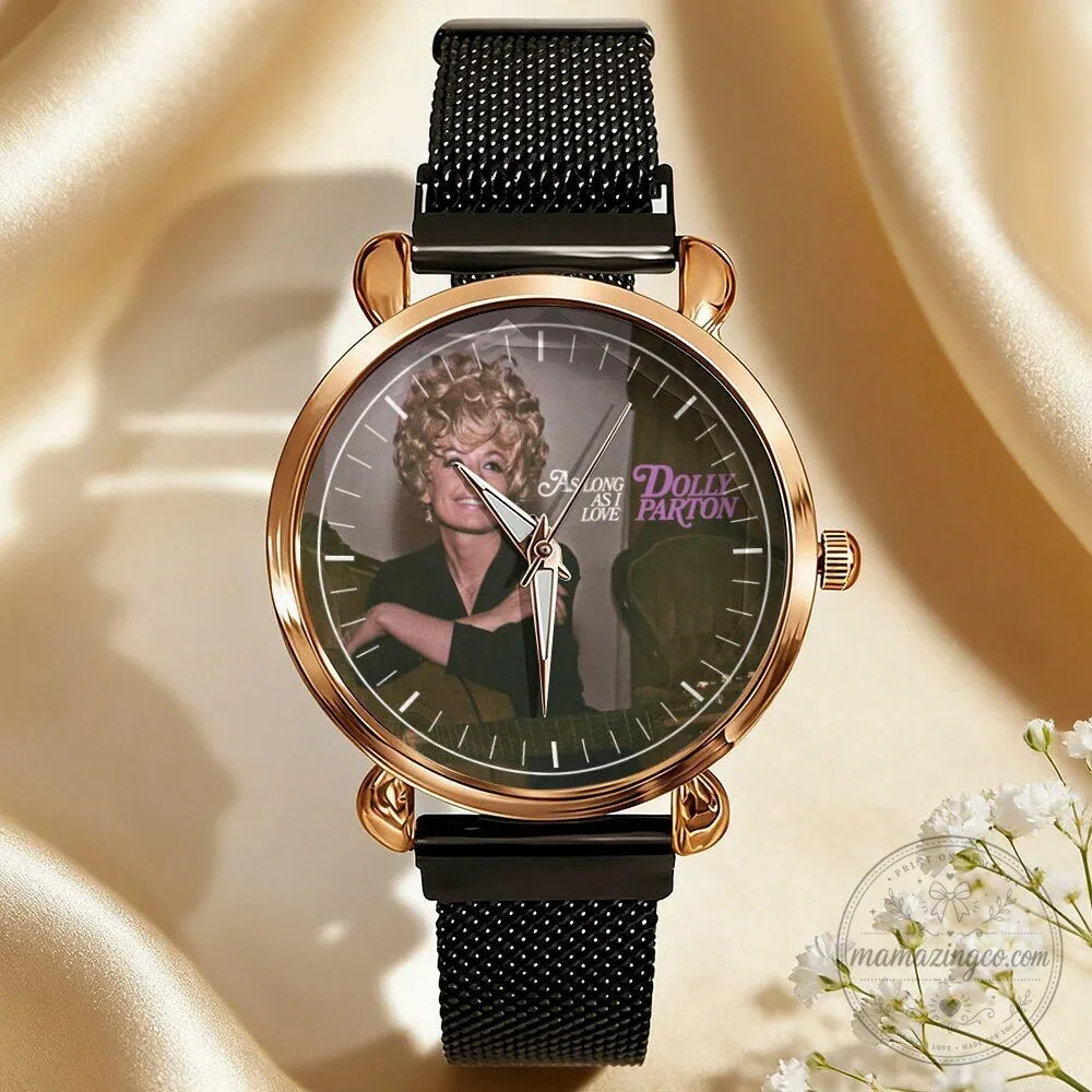 Dolly Parton Vintage Portrait Country Music Icon Watch with Black Mesh Band 122 Dolly Parton Vintage Portrait Country Music Icon Watch with Black Mesh Band