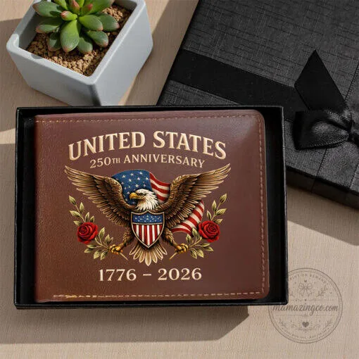 United States 250th Anniversary Eagle American Flag Patriotic Leather Wallet