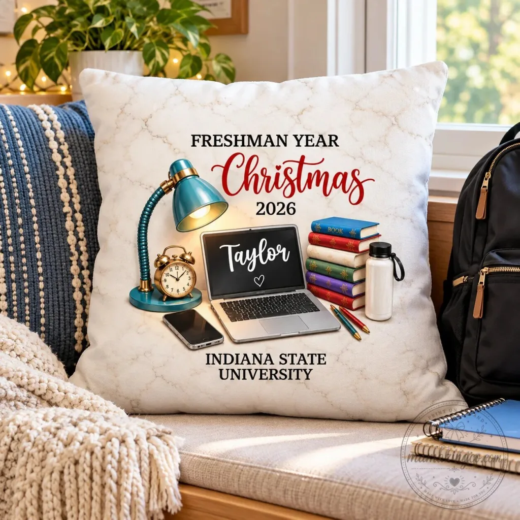 Freshman Year Christmas Study Desk Personalized Pillow for College Student Freshman Year Christmas Study Desk Personalized Pillow for College Student