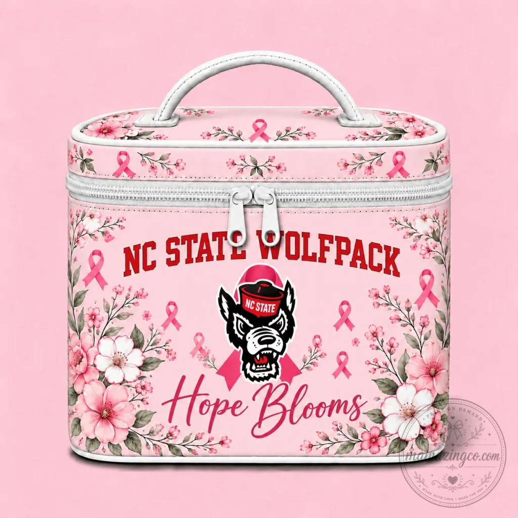North Carolina State Wolfpack Breast Cancer Awareness Floral Cosmetic Bag North Carolina State Wolfpack Breast Cancer Awareness Floral Cosmetic Bag