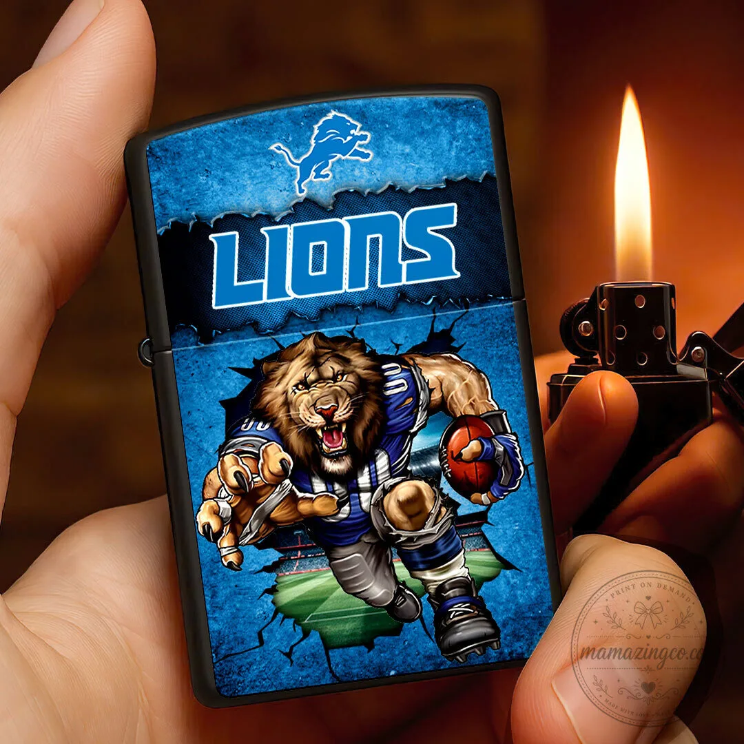 Detroit Lions Football Team Mascot NFL Sports Black Matte Zippo Lighter