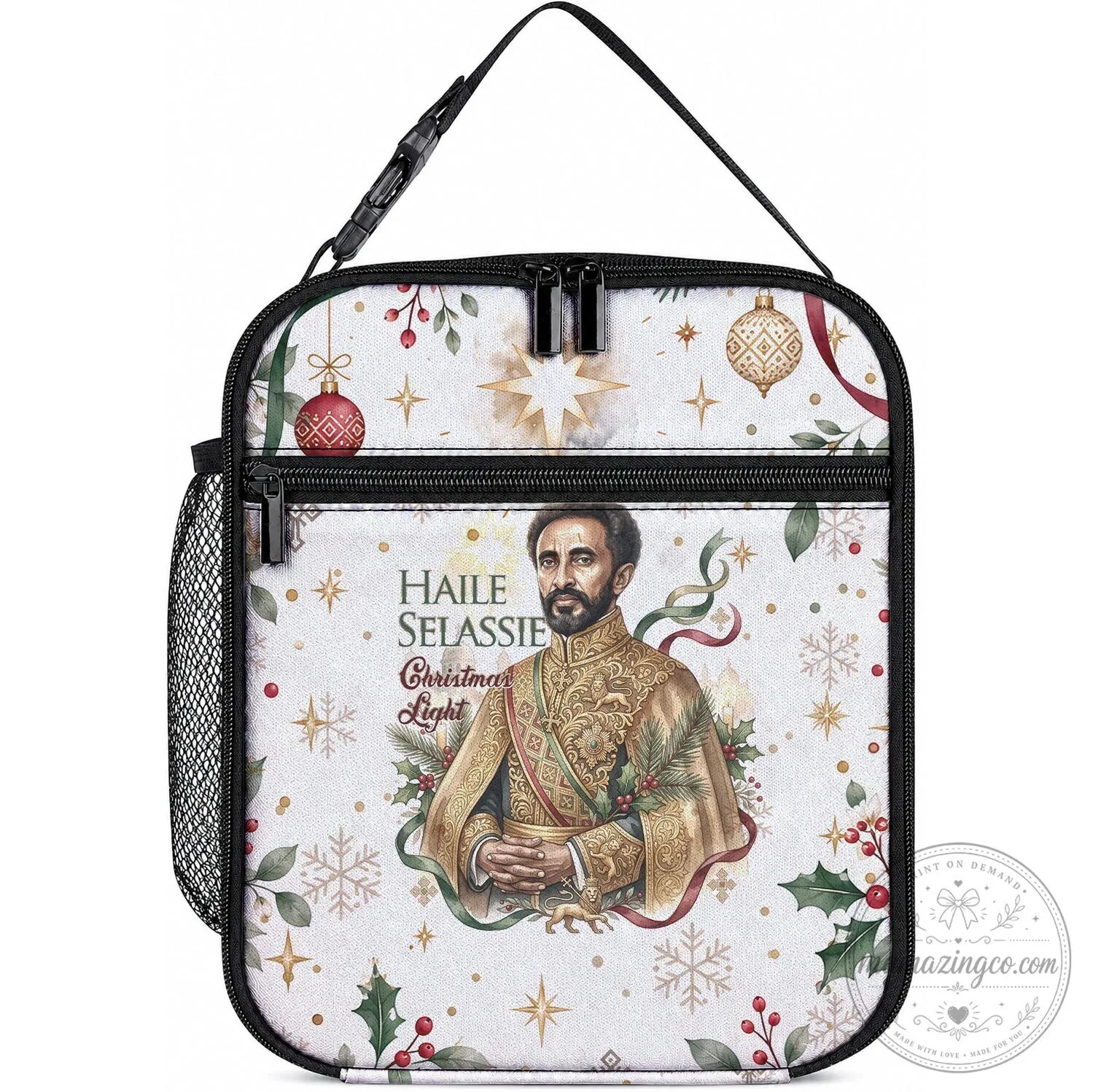 Haile Selassie Christmas Light Insulated Lunch Bag