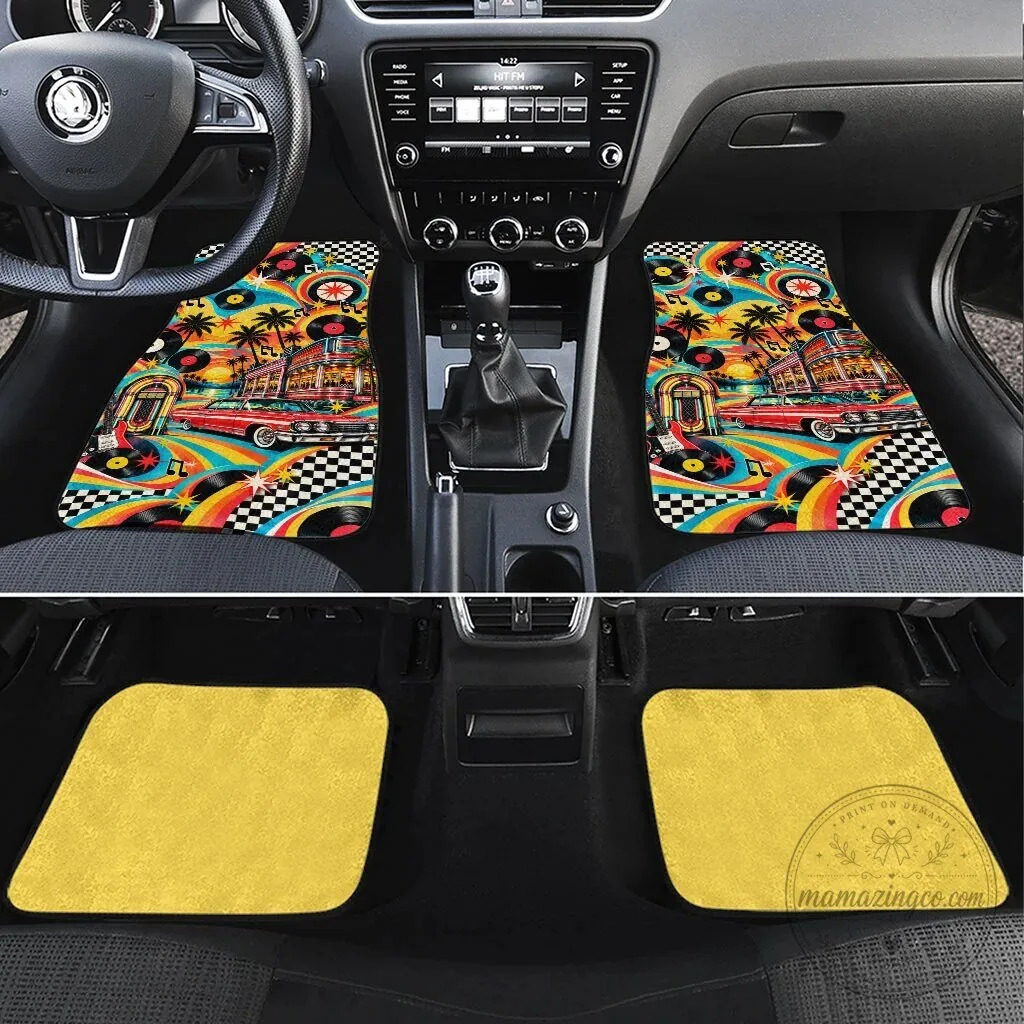 Baby Boomers Generation Vintage Retro Classic Car and Vinyl Records Car Mat Set