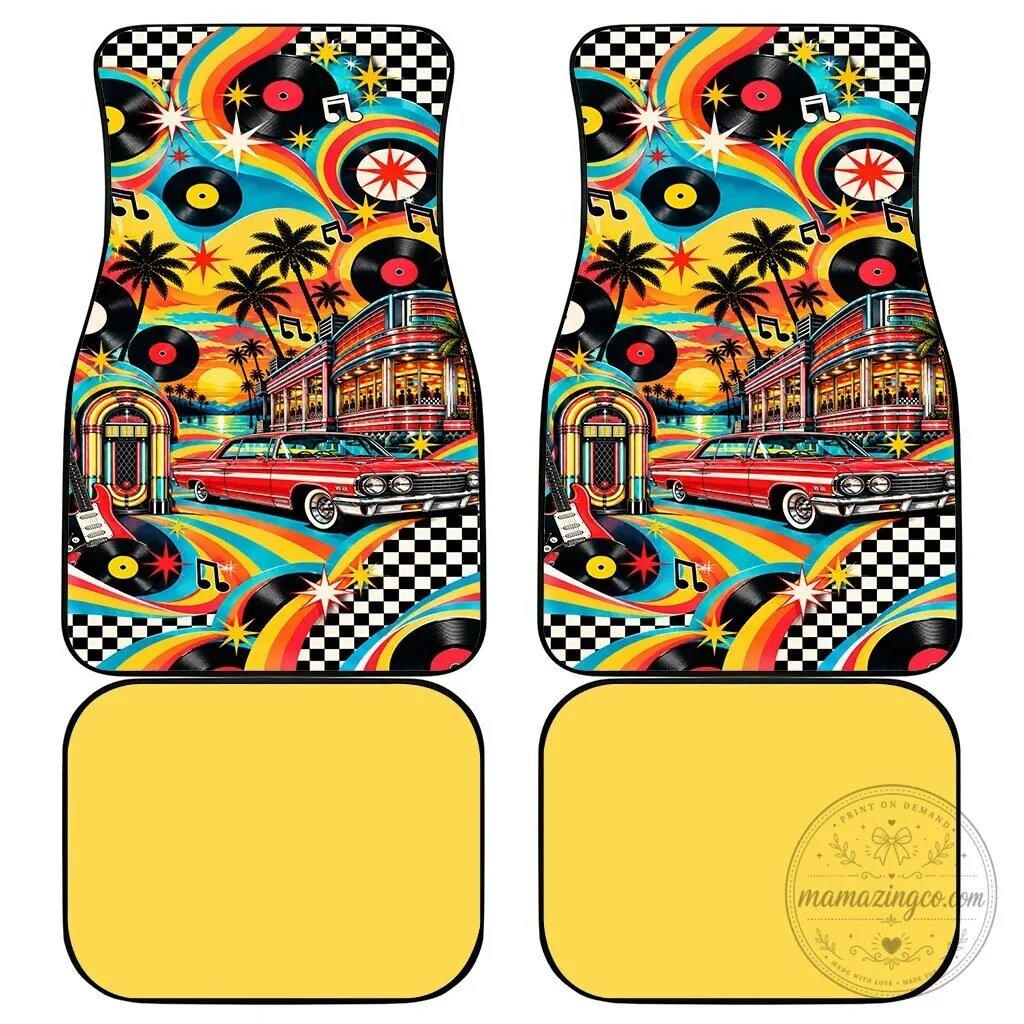 Baby Boomers Generation Vintage Retro Classic Car and Vinyl Records Car Mat Set 9 Baby Boomers Generation Vintage Retro Classic Car and Vinyl Records Car Mat Set