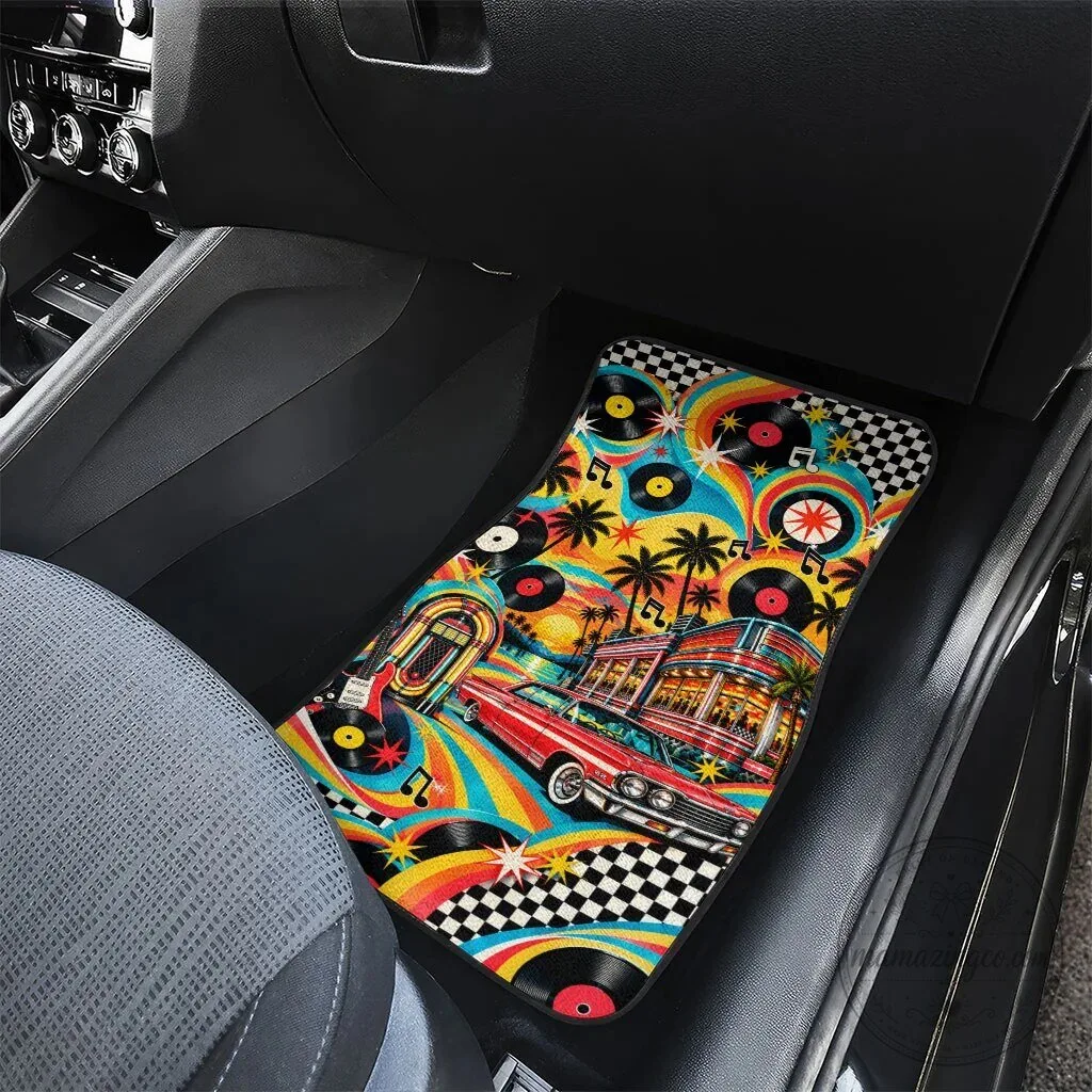 Baby Boomers Generation Vintage Retro Classic Car and Vinyl Records Car Mat Set 12 Baby Boomers Generation Vintage Retro Classic Car and Vinyl Records Car Mat Set