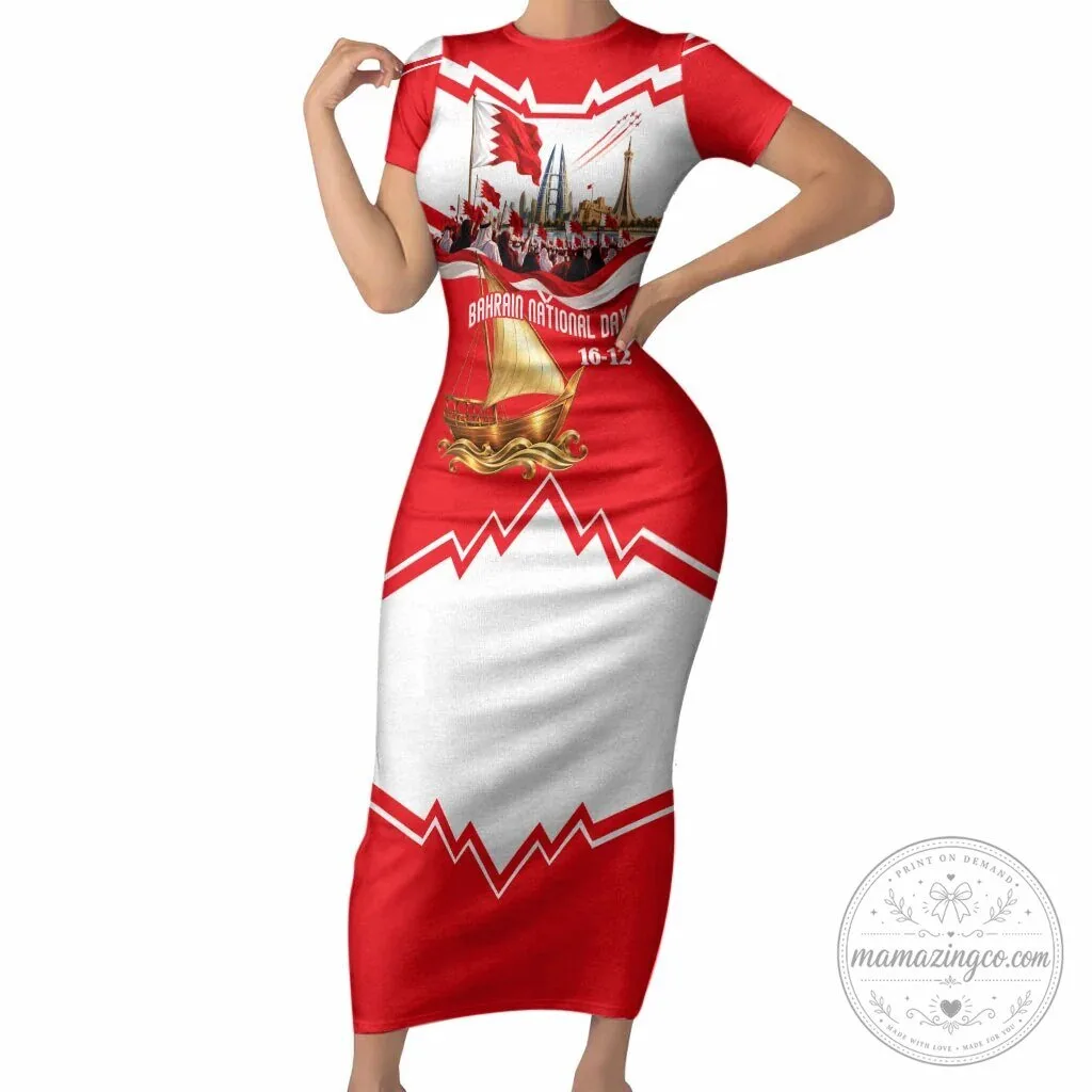 Bahrain National Day Celebration Flag Emblem Bodycon Maxi Dress