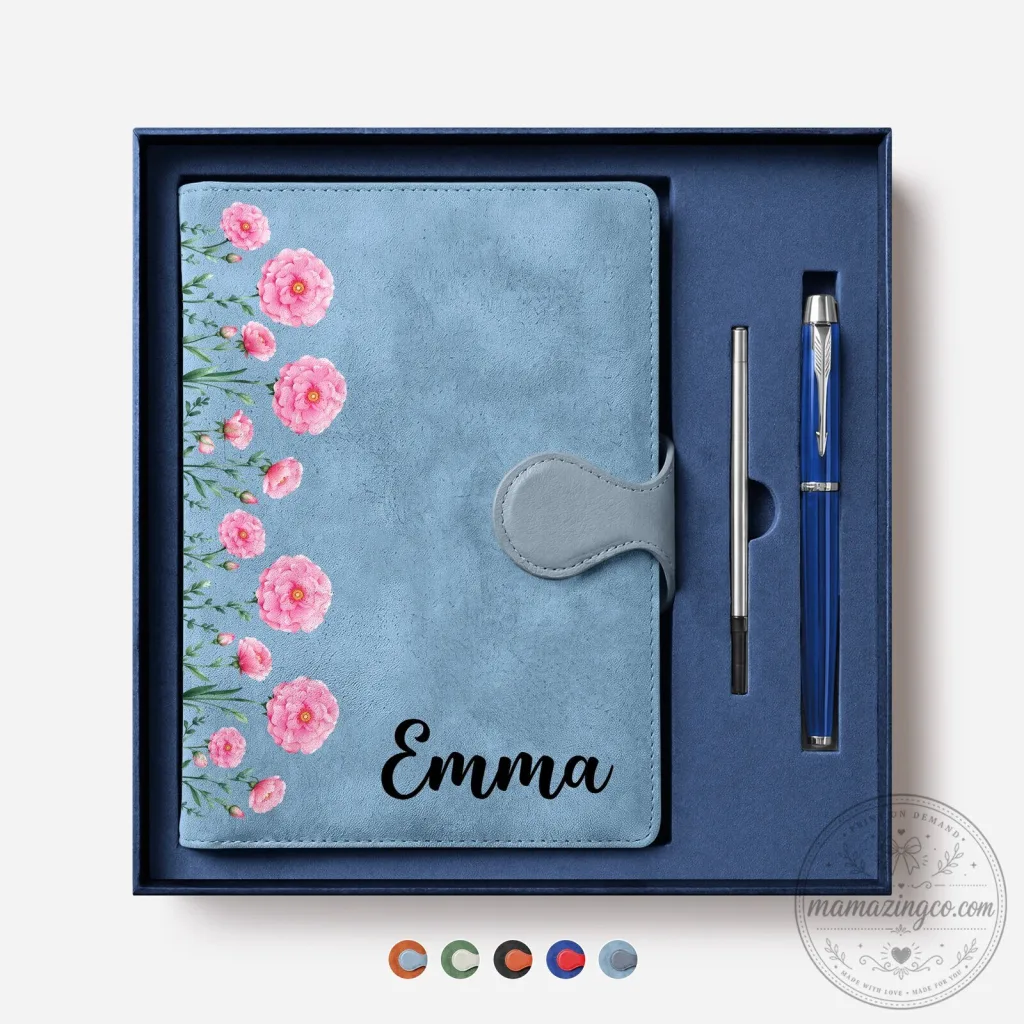Personalized Birth Month Flower Magnetic Buckle Leather Notebook with Pen Set Personalized Birth Month Flower Magnetic Buckle Leather Notebook with Pen Set