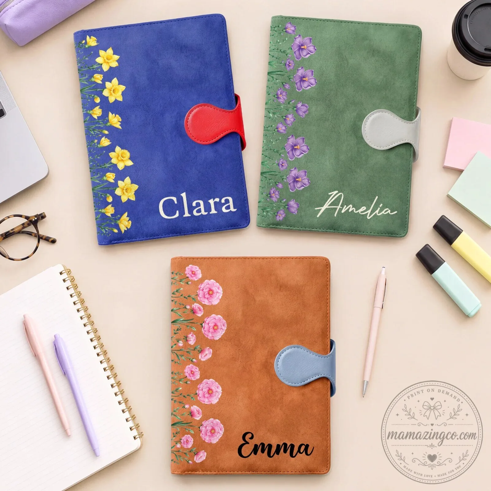 Personalized Birth Month Flower Magnetic Buckle Leather Notebook with Pen Set 9 Personalized Birth Month Flower Magnetic Buckle Leather Notebook with Pen Set