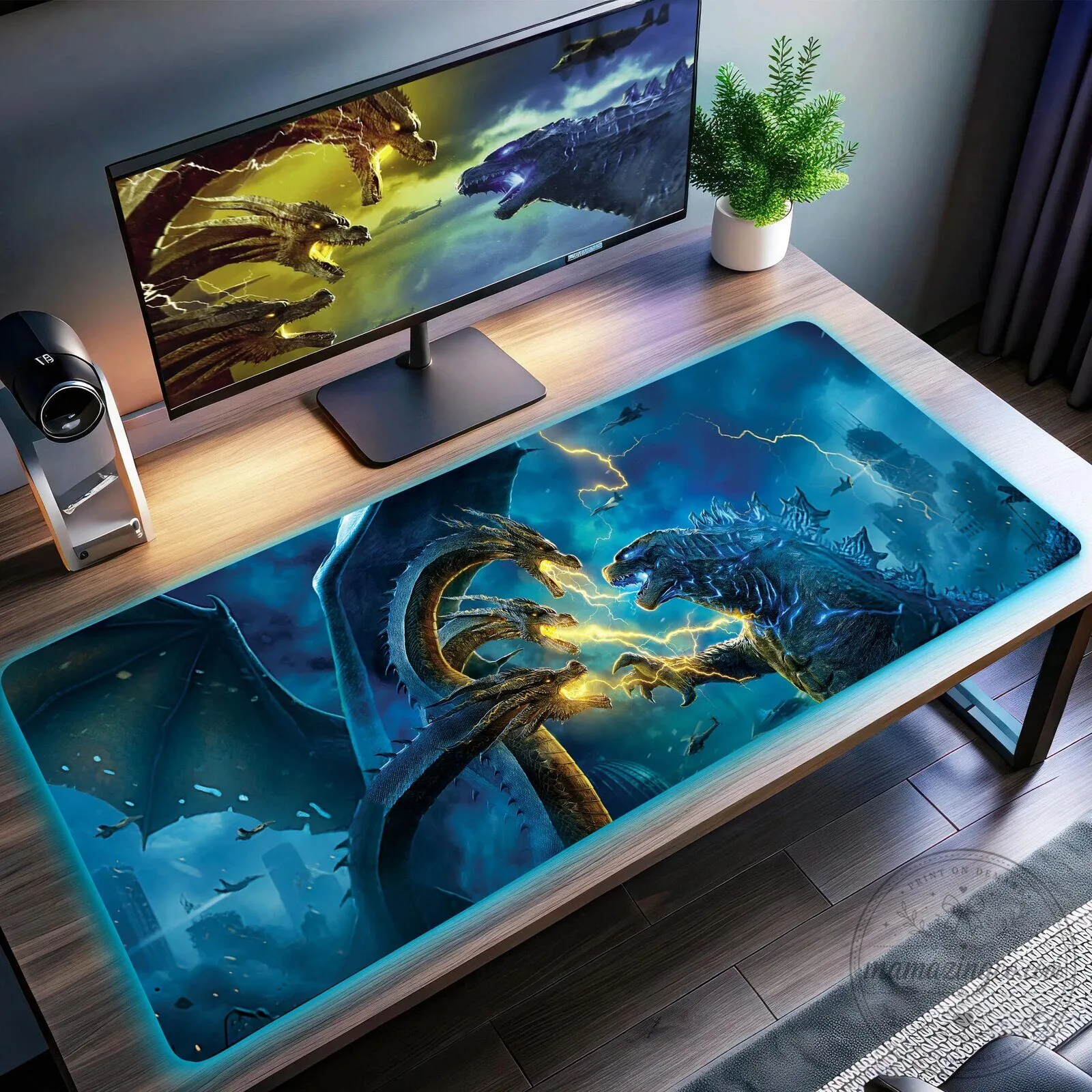 Godzilla King Ghidorah Monster Battle LED Gaming Mouse Pad Desk Mat