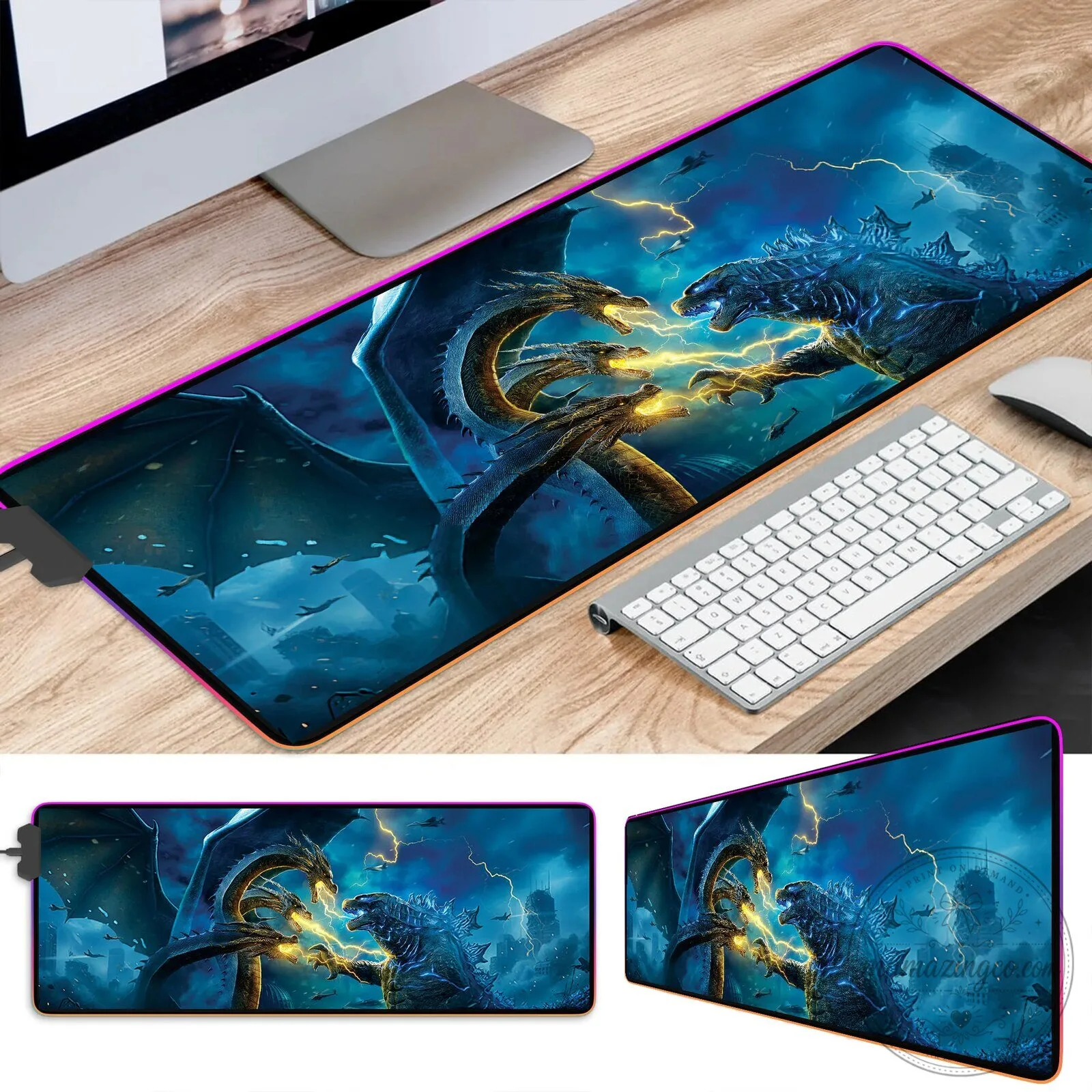 Godzilla King Ghidorah Monster Battle LED Gaming Mouse Pad Desk Mat 7 Godzilla King Ghidorah Monster Battle LED Gaming Mouse Pad Desk Mat