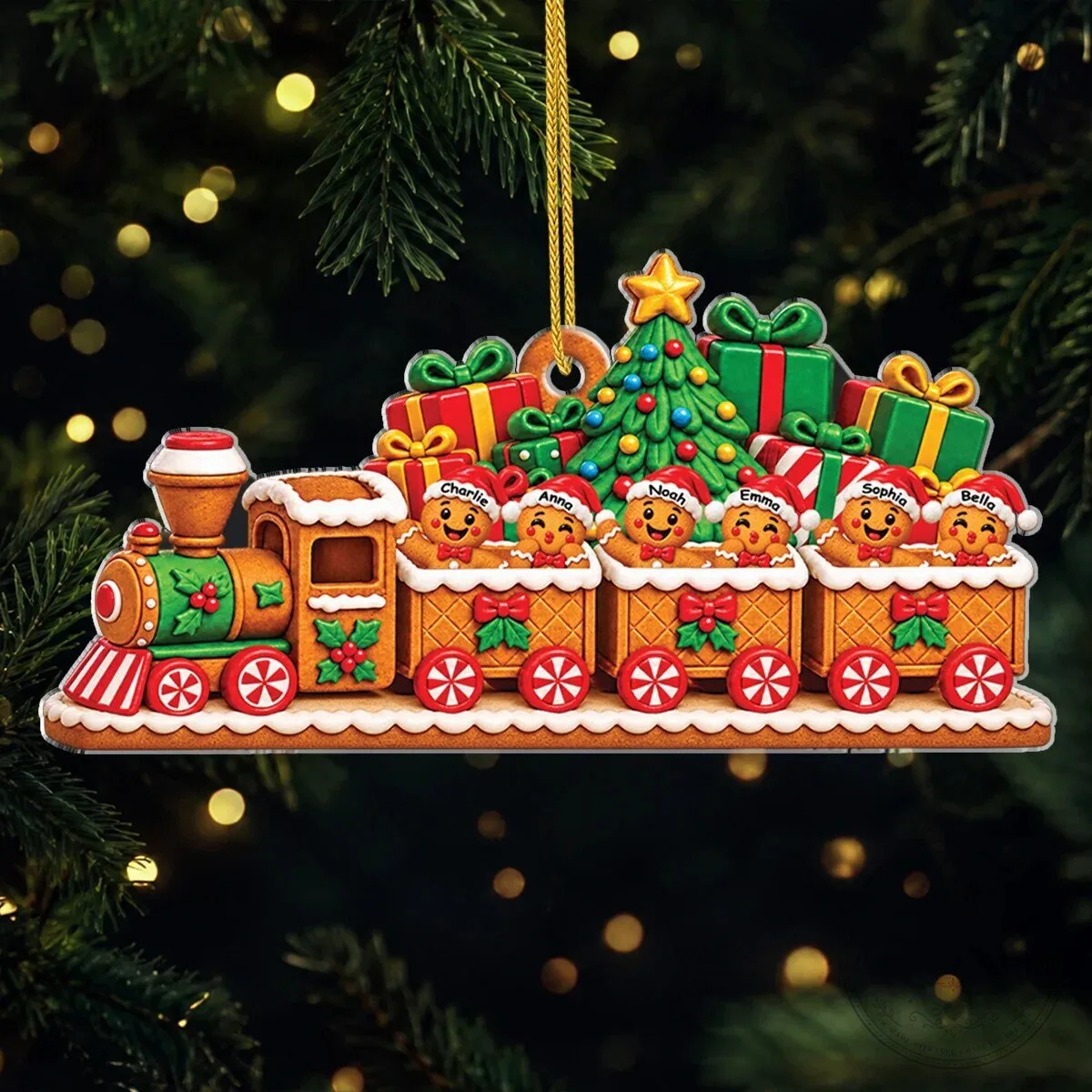 Personalized Gingerbread Family Train Christmas Tree Ornament