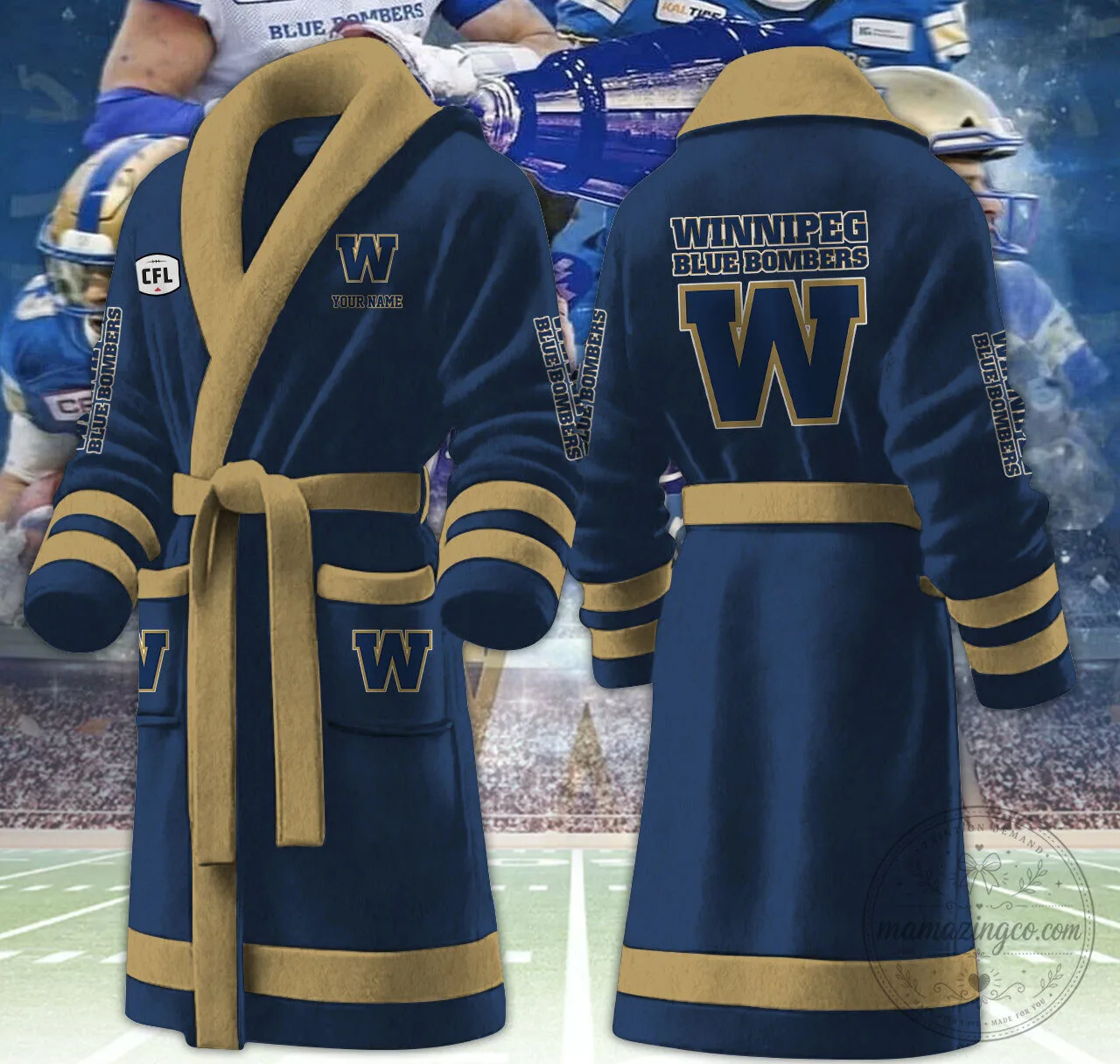 Winnipeg Blue Bombers Personalized Football Team Fleece Bathrobe