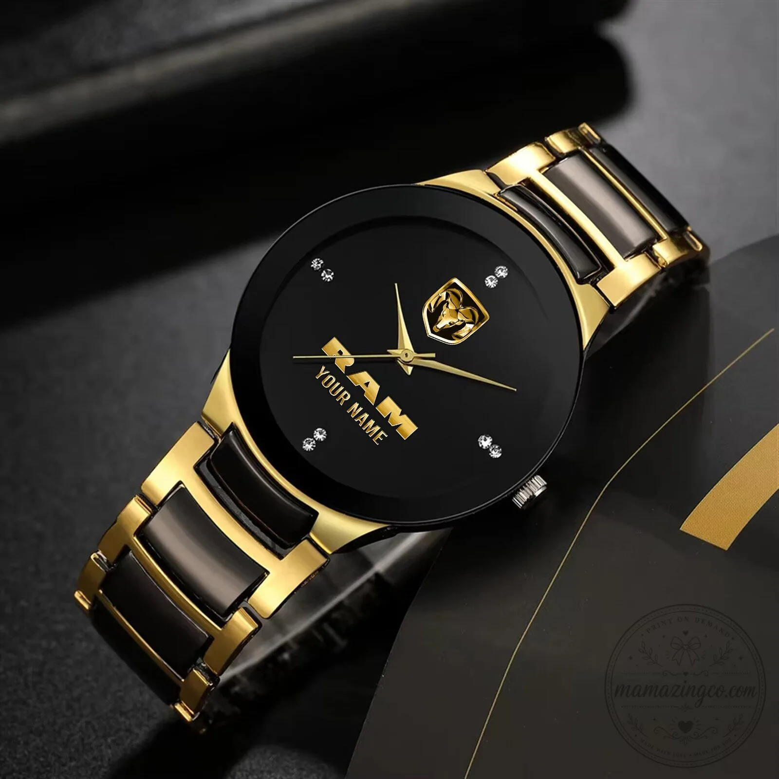 Dodge Ram Personalized Gold and Black Quartz Watch for Men