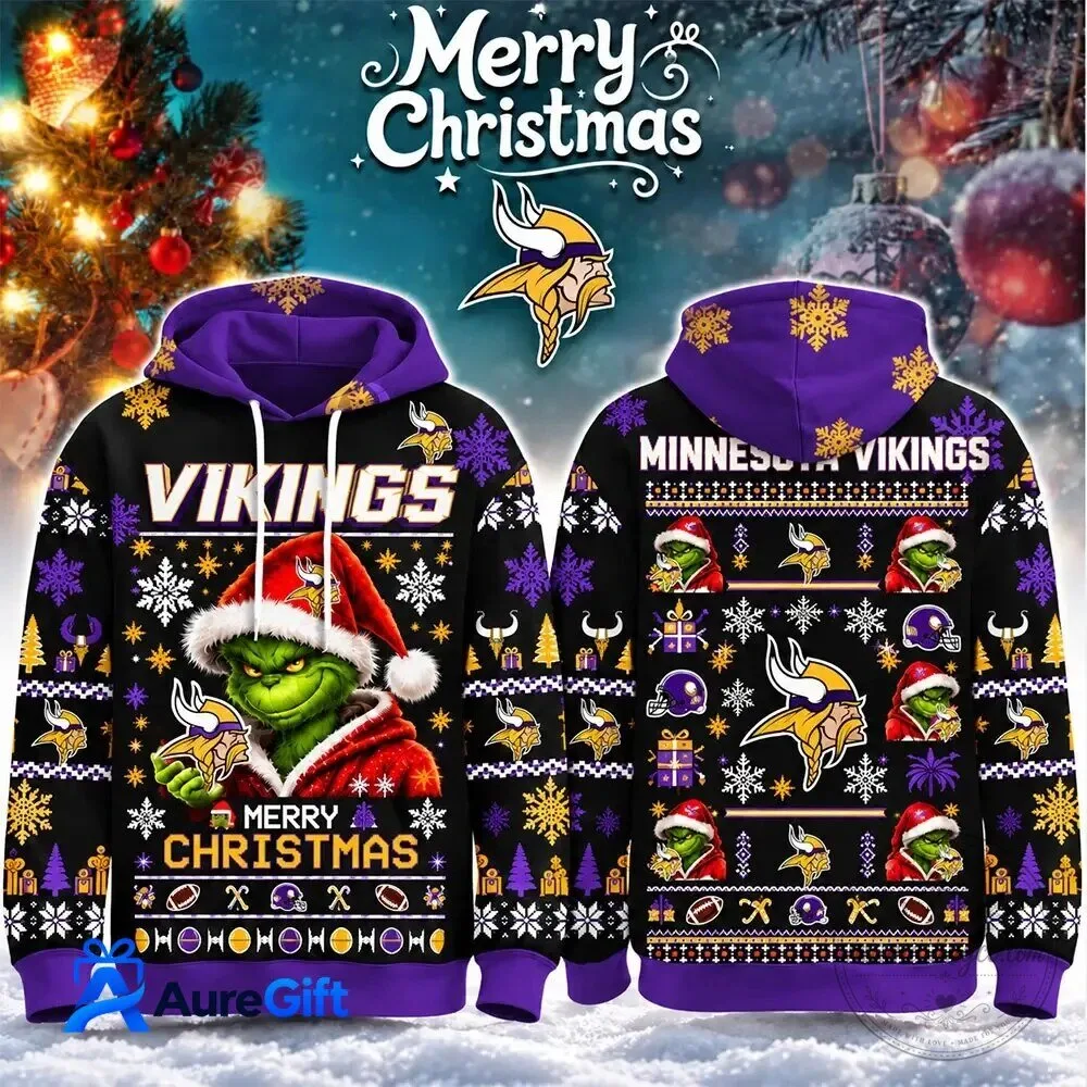 Minnesota Vikings Grinch Merry Christmas Ugly Sweater Hoodie