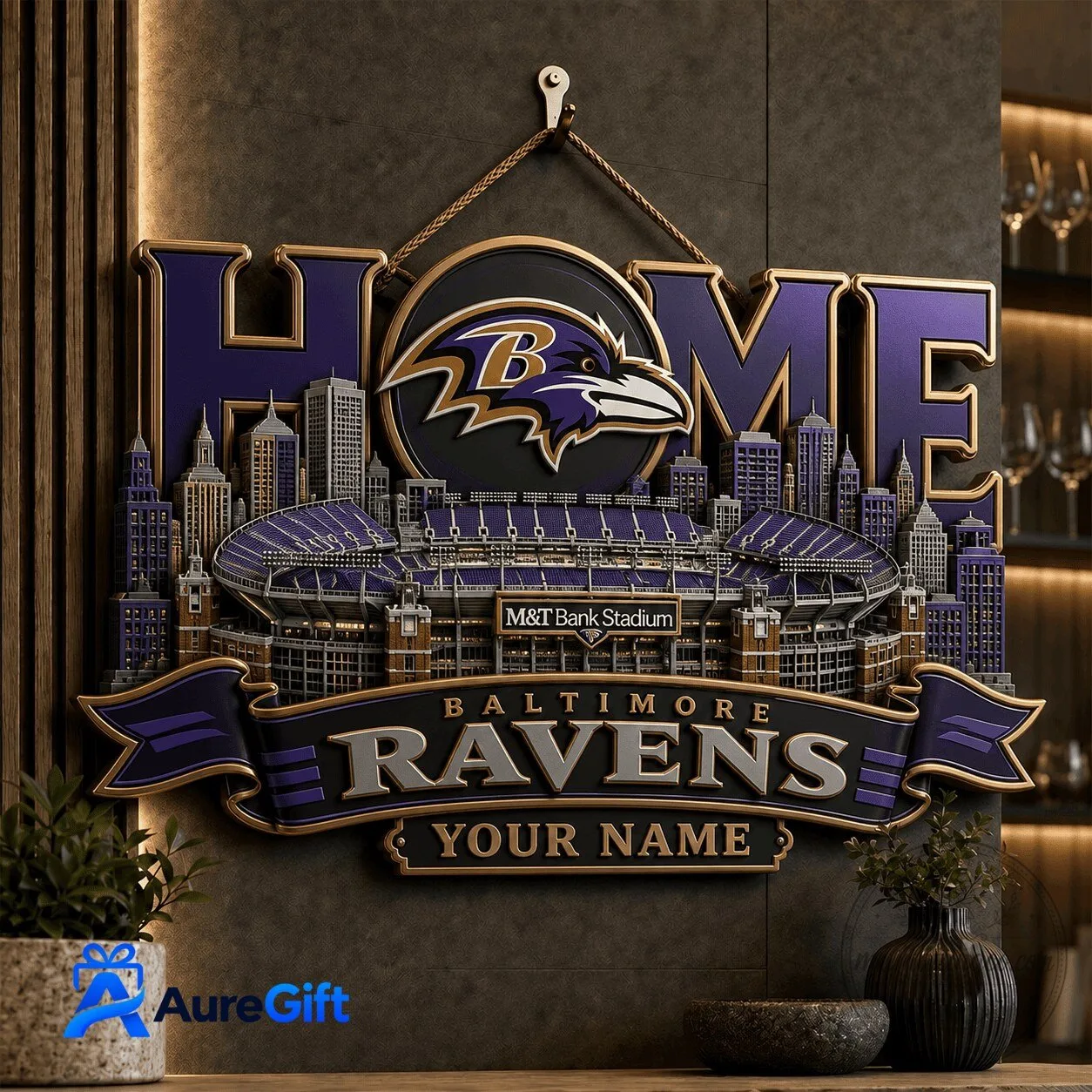 Baltimore Ravens M&T Bank Stadium Home Wall Art Sign, Personalized Football Decor