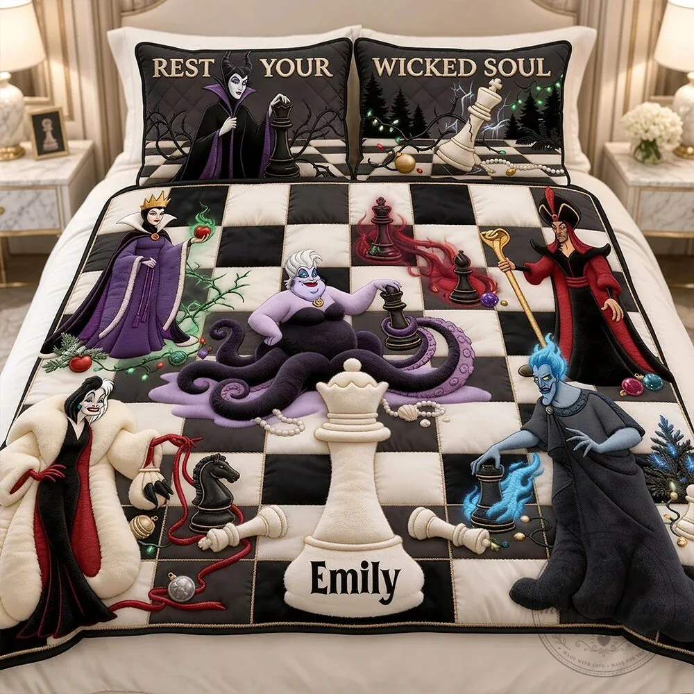 Disney Villains Chess Game Personalized Quilt Bedding Set with Pillow Shams 8 Disney Villains Chess Game Personalized Quilt Bedding Set with Pillow Shams