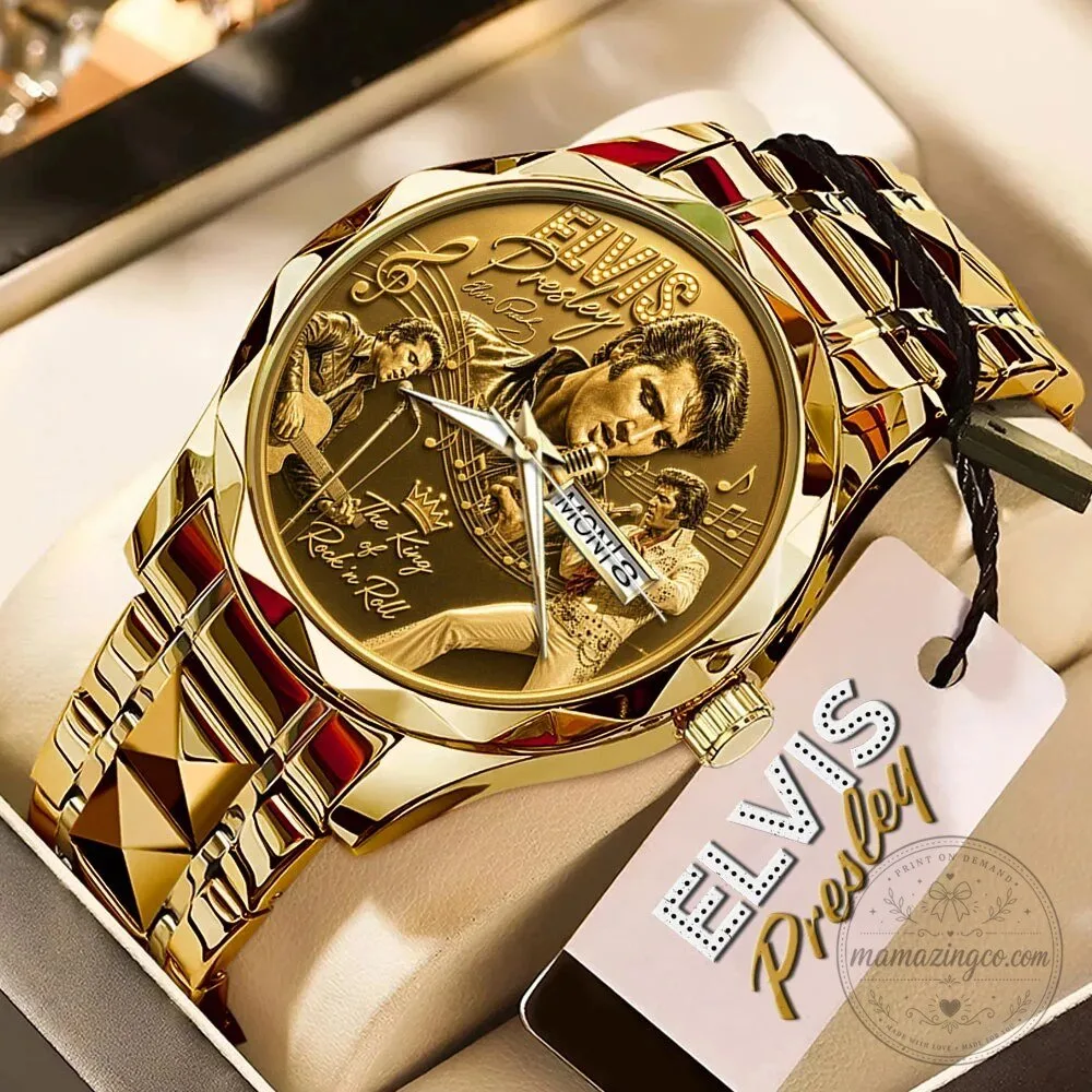 Elvis Presley The King of Rock and Roll Gold Tone Luxury Quartz Watch