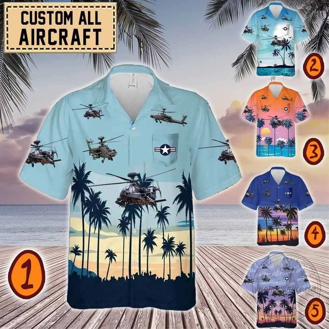 AH-64 Apache Helicopter Military Aircraft Tropical Hawaiian Shirt