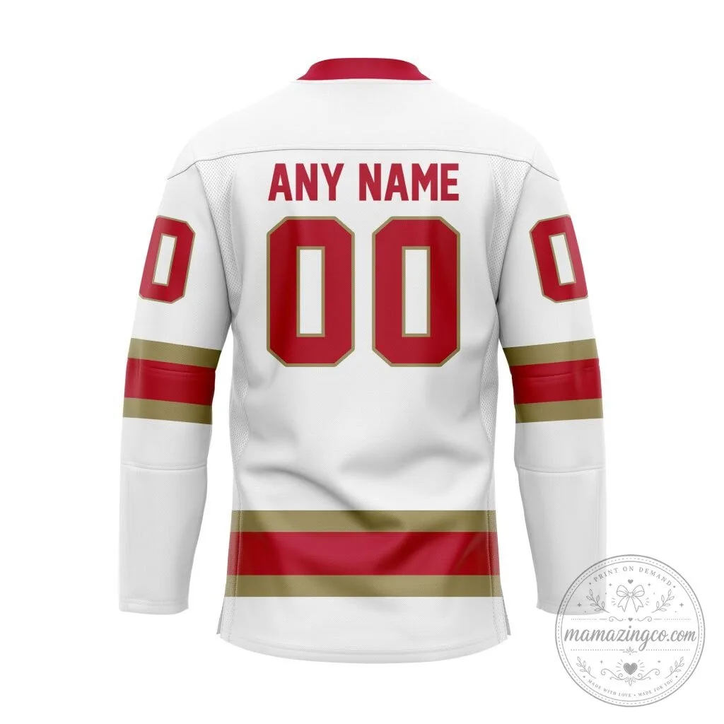 Denver Pioneers NCAA Personalized White and Red Lace Hockey Jersey 5 Denver Pioneers NCAA Personalized White and Red Lace Hockey Jersey