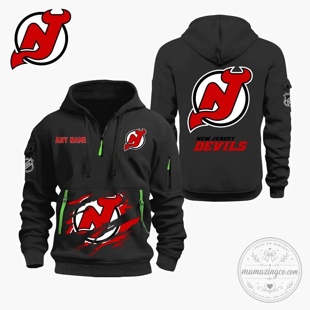 New Jersey Devils Personalized Name Quarter Zip Hoodie for Men and Women